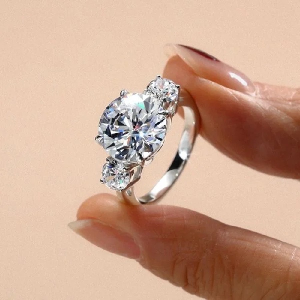 Italo Three Stone Created White Sapphire Engagement Ring - Picture 3 of 9